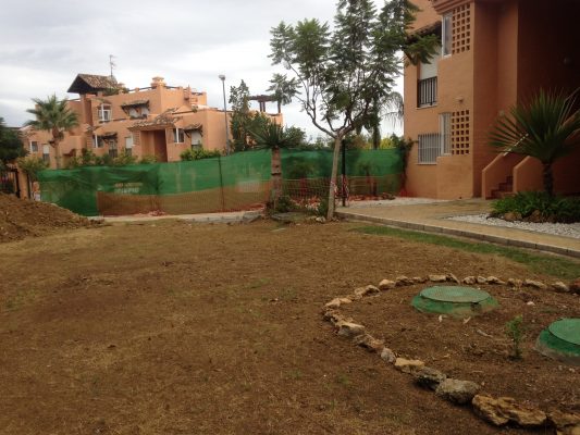 2018 reseeding grass and flower beds following drainage work Casares del Sol pm4