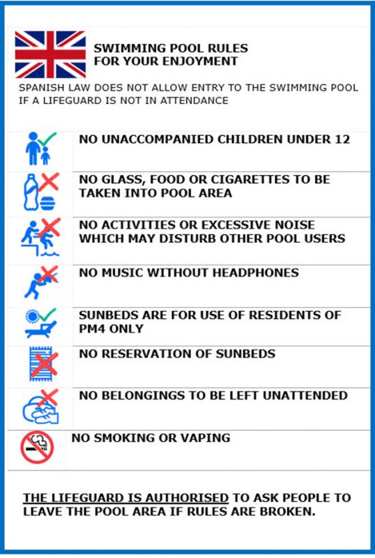 Pool Rules for Swimming Pool in English